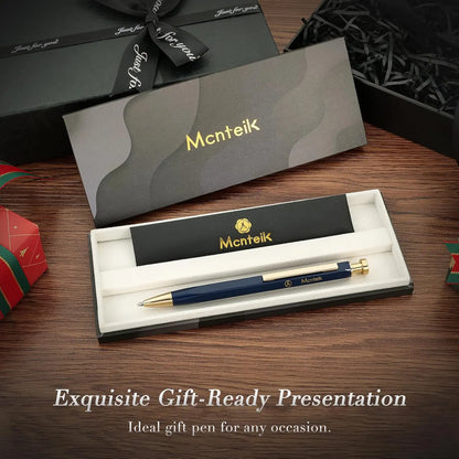 Blue Gel Pen-Stunning Click Pen with 24K  Finish, Hexagonal Design, ADMOK Black Refill,   Set for Men & Women, Professional Executive Office, Nice Fancy Retractable Pens