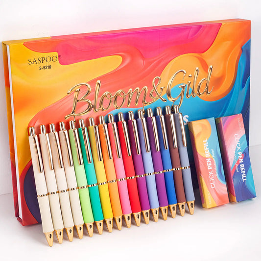 SASPOO Gel Pens, Assorted Colors, 0.7mm Medium Point, Comfortable Grip,Bloom&Gild Series, 16 Count with 24 Refills, Smooth Writing Colorful Gel Pens Multicolor Pens,back to school,back to school haul
