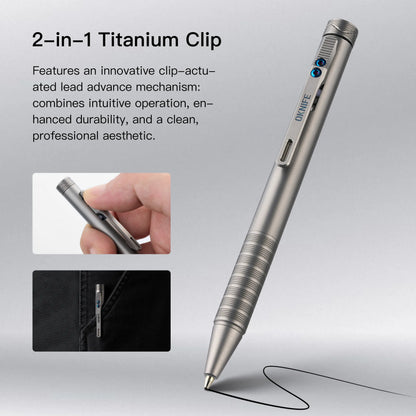 OKNIFE B1 Ti Titanium Unique Pen - Ingenious Clip-Action Mechanism, Lightweight Minimalist EDC Items, Smooth Writing Pen for Adults, Office Working Tasks, Father's Day Gifts with 2 Refills toolupgrade