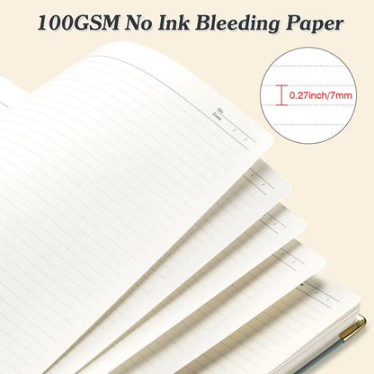 OMEYA Premium Leather Hardcover Notes Notebook, A4/A5 Stationery Supplies with Index Tabs, 300 Numbered 100GSM No-Bleed Thick Lined Pages, Twin-Wire Lay Flat Journal with Content Pages for Work, Study, College School Supplies, Back To School Haul, Cute Sc