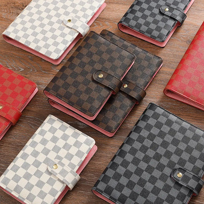 A5 Grid Brown Faux Leather Modern Plaid Study Notebook, Detachable Refillable Inner Pages, Multi-Functional Storage Organizer, Ideal for Work Task Management