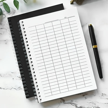 A5 Spiral Bound Grid Paper Notebook 100 Pages Blue/Black Textured Cover Horizontal/Vertical Layout Options for Time Tracking Ranking Accounting Inventory Management Activity Planning Grid Notebook