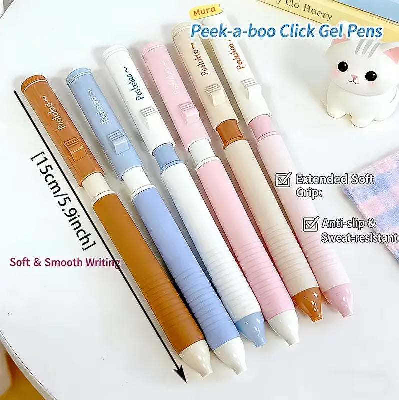 Noluck 6pcs Cute Kitten Click Ballpoint Pens, 0.5mm Black ST Refills, Quick-Drying Click Mechanism, Smooth Writing, Office Stationery, Office Accessories, College Supplies, Teenage Girls Gifts