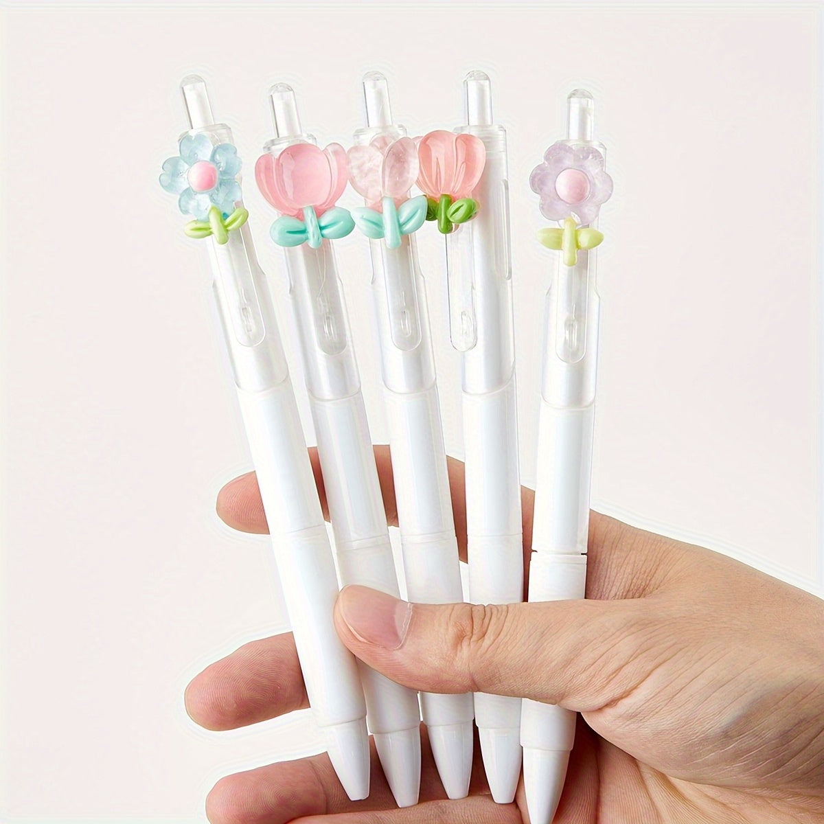 Floral Pattern Click Gel Pens, Quick-Drying Black Ink 0.5mm Fine Tip, Smooth Writing, Suitable for Journaling and Drawing, 4 pcs, Random Patterns, Back-to-School Essential