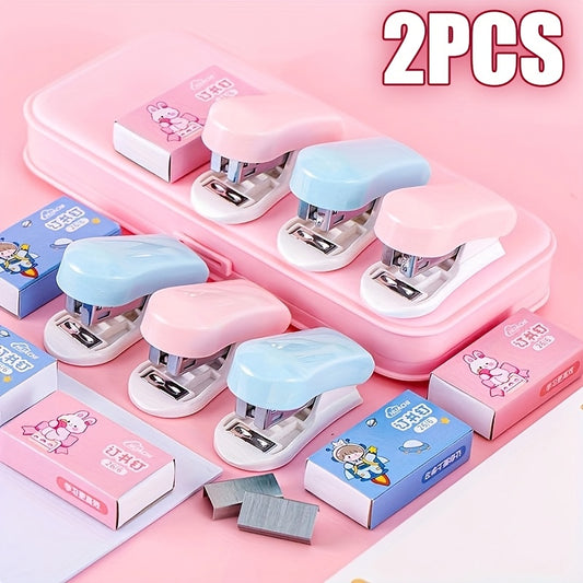 [2pcs Cartoon Mini Stapler Set] 2pcs Cartoon Mini Stapler Set, Portable Mini Stapler Set, Small Office Stapler