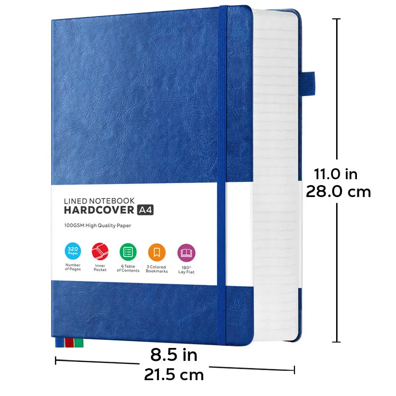 Hard Cover College Ruled A4 Notebook - 1 PCS School Supplies College Notebook, 8.5x11 in, 100GSM Lined Paper, 320 Pages, Leather Hardcover Journal for Women/Men, Ideal for School Work,sohochic