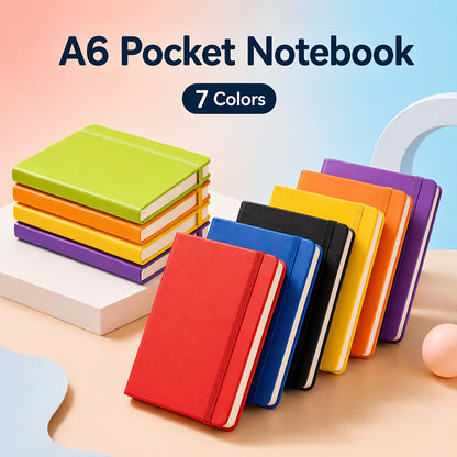 [Premium PU Leather Notebook] Pocket Hardcover Notebook A6, 84 Sheets Thick Creamy Paper, Premium PU Leather Cover, 8 Colors Available, Lined Journal with Elastic Closure for Writing Journaling Office School