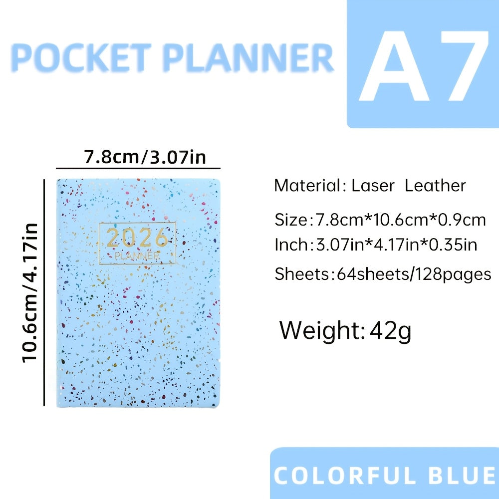 A7 Specification 2026 English Planner, Slim Weekly Planner, Starlight Color Mini Pocket Notebook, Daily Planner with Colorful Laser Cover, A7 Size: 3.07in X 4.17in