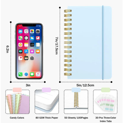 4 Pack 5x7 Small Spiral Notebook, Hardcover Spiral Journal Notebook with Removable Dividers Tabs, Note Books for Note Taking, Work, School, Cute Notebooks with Strap 50 Sheet