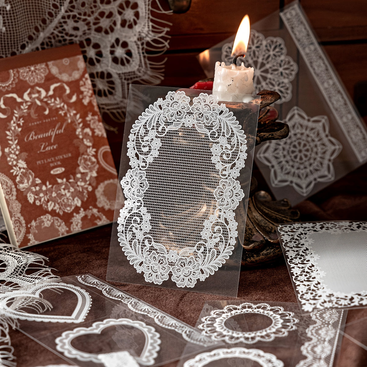 A Notebook with 30 Sheets of Office Stickers, Made of PET Material, Featuring a Lace Museum Series with Lace-Themed Stationery And Decorative Stickers for Various Occasions, Suitable As Gifts for Holidays And Birthdays