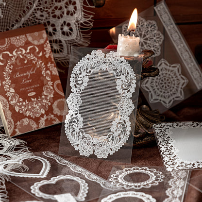 A Notebook with 30 Sheets of Office Stickers, Made of PET Material, Featuring a Lace Museum Series with Lace-Themed Stationery And Decorative Stickers for Various Occasions, Suitable As Gifts for Holidays And Birthdays