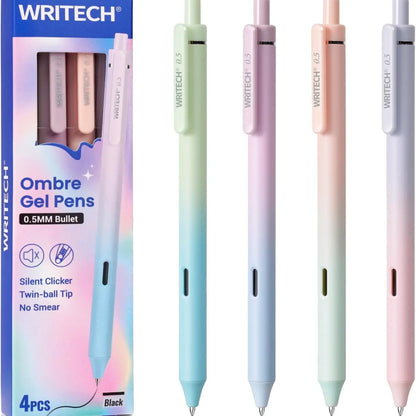 WRITECH Retractable Gel Ink Pens 8ct Black Ink 0.5mm Fine Point Tip Pen with Gradient Color Barrel for Writing and Sketching