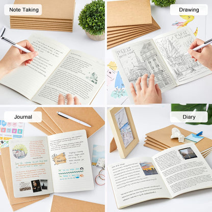 feela 60 Pack Kraft Notebooks Bulk, Lined Travel Journals Note Pad Notebooks for Men Women Girls Students, Making Plans Writing Memos Office School Supplies, A5, 60 Pages, 8.3” X 5.5”
