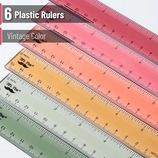 Mr. Pen- Plastic Ruler Set, 6 Pack, 6 Inch, Vintage Colors
