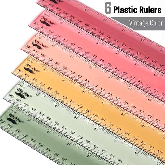 Mr. Pen- Ruler, 12 inch Ruler, 6 Pack, Vintage Colors, Clear Rulers 12 Inch