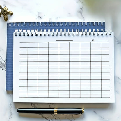 A5 Spiral Bound Grid Paper Notebook 100 Pages Blue/Black Textured Cover Horizontal/Vertical Layout Options for Time Tracking Ranking Accounting Inventory Management Activity Planning Grid Notebook