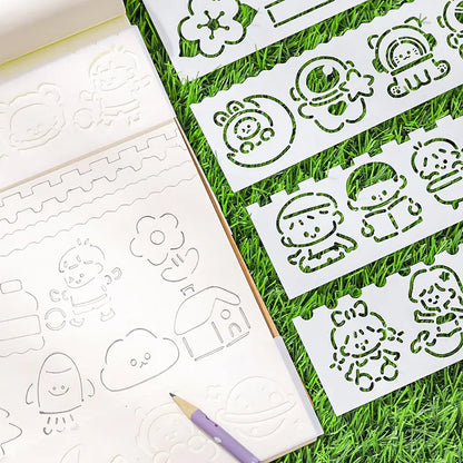 Cartoon Hand Drawn Ruler Student School Study Supplies 24-Piece DIY Handwritten Report Card Cutout Template Painting Multifunctional Border Ruler