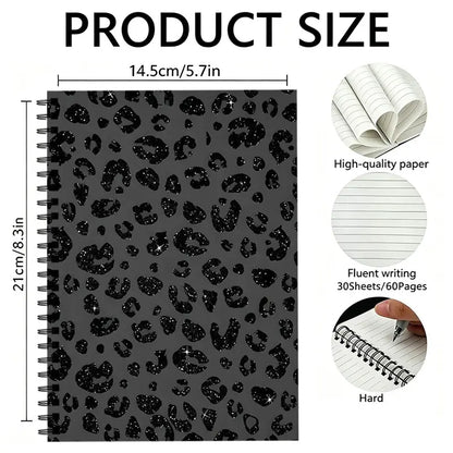Gold Leopard Print Spiral Notebook, Dual Spiral Binding, 60 Pages Lined Blank, Ideal for Daily Inspiration, Planning, Study Notes, Spiral Bound Notebook