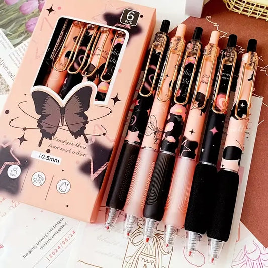 Cute Butterfly Design Gel Pens Set, 6/18pcs Ink Quick-Drying Click Type, 0.5mm Medium Point for Students & Office Use