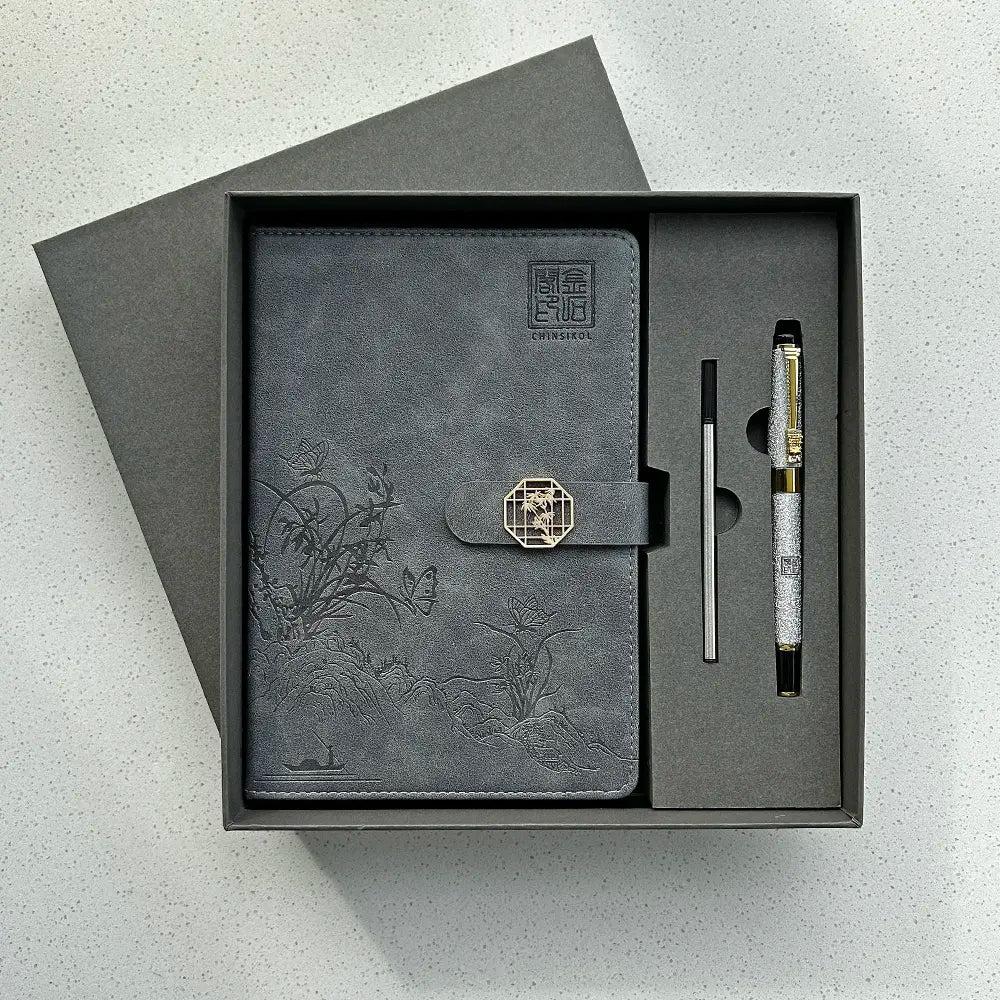 Chinsikol Chinese-Style Hardcover Business Notebook Journal Gift Set, Aesthetic Notebook, Orchid Embossed Springtime Design, Ideal for Notes and Meetings #GLOBAL PICKS
