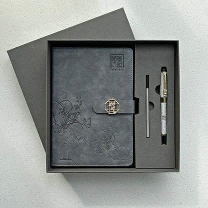 Chinsikol Chinese-Style Hardcover Business Notebook Journal Gift Set, Aesthetic Notebook, Orchid Embossed Springtime Design, Ideal for Notes and Meetings #GLOBAL PICKS