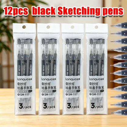 LANGUO 12PCS Black & White Gel Pens, 0.6mm & 1.0mm Fine Point Premium Ink Gel Pens, Ideal for Black Paper, Journaling, Drawing, Back to School, Art & Office Supplies