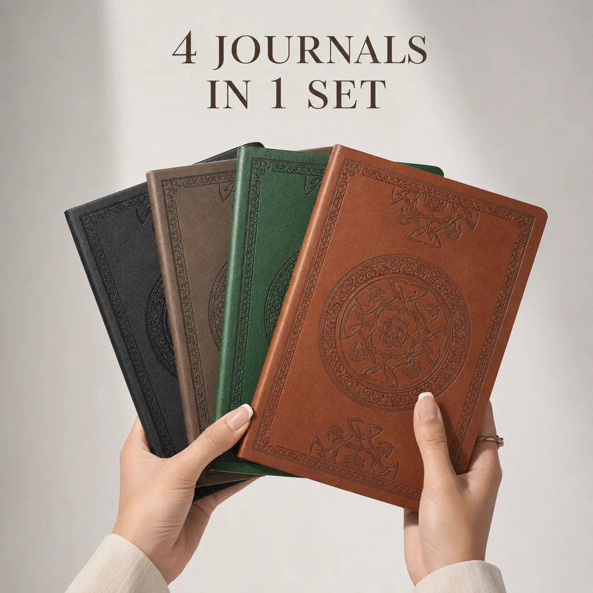 CAGIE 4-Pack PU Leather A5 Embossed Softcover Journals notebook Blank inner pages  - 288-Page Writing Notebooks, Office Stationery, Back to School Haul Supplies, Journaling Supplies, Vintage Gifts for Men (Father's Day), School Supplies Haul,sohochic