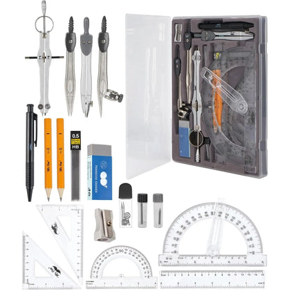 - Geometry Set, 15 count Set with 6 Inch Swing Arm Protractor | IncludesMetal Divider, Set Squares, Ruler, Compasses for Math for Drafting & School Supplies