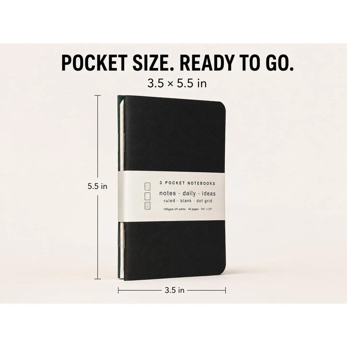 Pocket Notebooks 3 Pack  Pages Mini Notebooks 3.5x5.5 48 Pages | Notes • Daily • Ideas — Ruled, Blank & Dot Grid Pages • 100 GSM Paper • Three Notebooks, Three Purposes