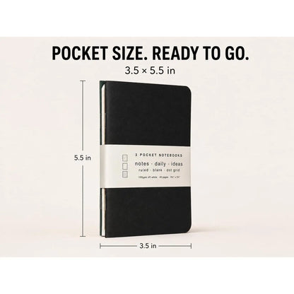 Pocket Notebooks 3 Pack  Pages Mini Notebooks 3.5x5.5 48 Pages | Notes • Daily • Ideas — Ruled, Blank & Dot Grid Pages • 100 GSM Paper • Three Notebooks, Three Purposes