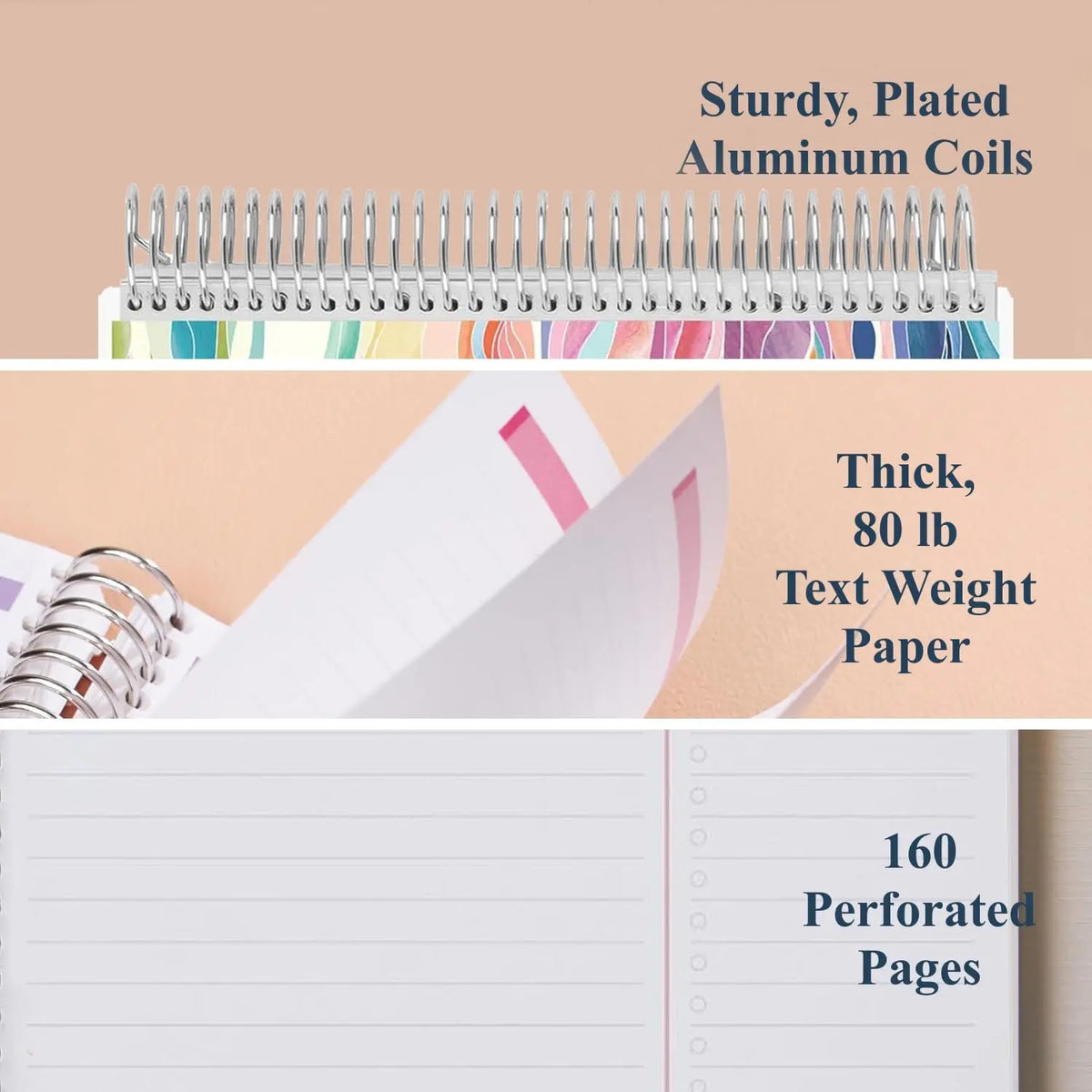Durable Writing Notebook - 7x9 In, 80lb Paper, Colorful Layers, Productivity Layout, Platinum Coil Binding, College Ruled, Ideal for Note Taking & Task Lists