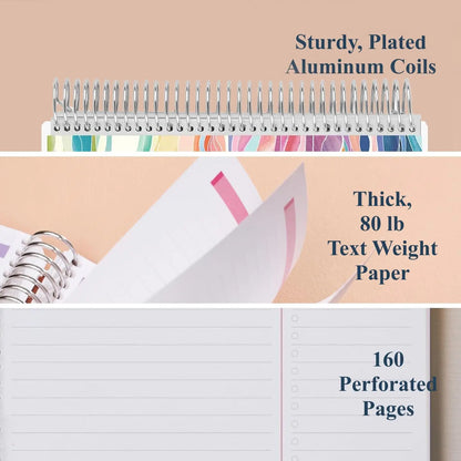 Durable Writing Notebook - 7x9 In, 80lb Paper, Colorful Layers, Productivity Layout, Platinum Coil Binding, College Ruled, Ideal for Note Taking & Task Lists