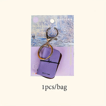 Travel MINI PU Leather Keychain Notebook - Monet-Inspired Impressionist Art Journal, Undated Pages, Compact Portable Planner for Daily Use & Gift (Blue, Grey, Red, Pink, Brown)