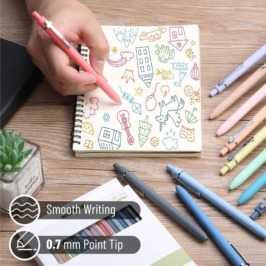 Mr. Pen Retractable Cute Gel Pens Set - 0.7mm, Set of 12, Assorted Color Ink, Pastel Barrels with Silver Cross Clips, for Journaling, College School Supplies, Office Accessories, Left- or Right-Handed Users, 12 Pack