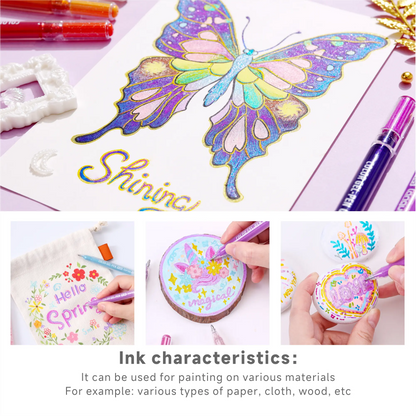 Languo 72 Metallic Glitter Gel Pens - Aesthetic Pens, Colorful/Glitter Drawing & Painting Supplies, Office Stationery, Ideal for Girls to Ignite Spark of Creativity, Adult Coloring Books
