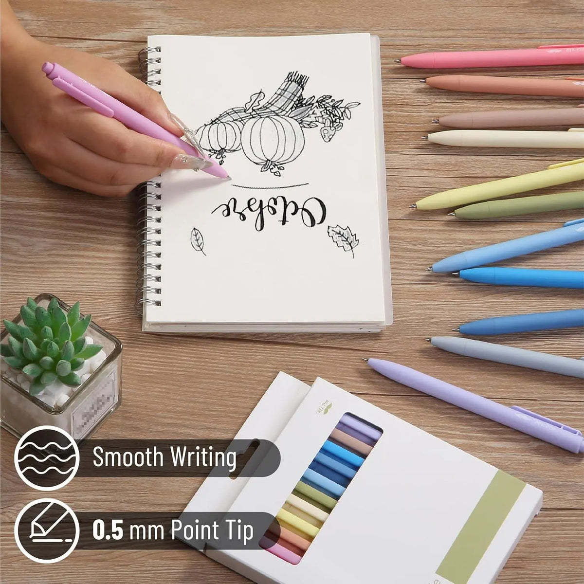 Retractable Gel Pens, 12-Pack Pastel Barrel 0.5mm Fine Tip, High-Quality Black Ink, Convenient 1-Click Operation, Aesthetic for Journaling Detailed Notes, Office Stationery with Manufacturer Warranty, Convenient One-Click Operation, 0.5Mm Tip