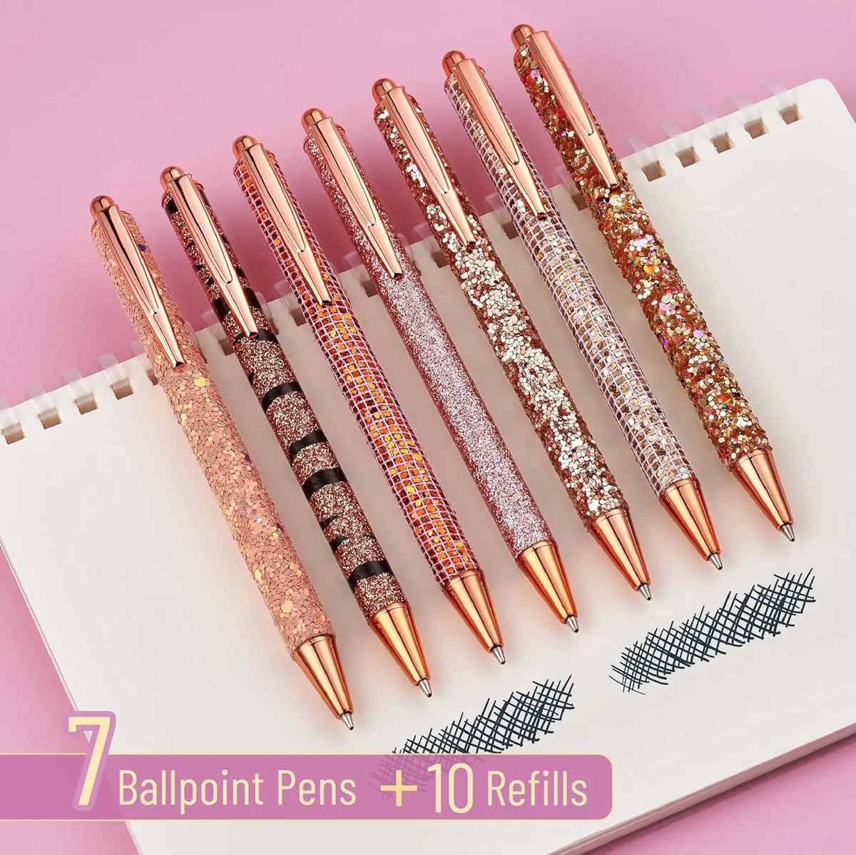 Mr. Pen Women's Rose Gold Reverie Cute Style Pens & Refills - 7 Retractable 1.0mm Gel Ink Ballpoint Writing Tools, 10 Extra Refills for Journaling (Office Stationery), Retractable Tip