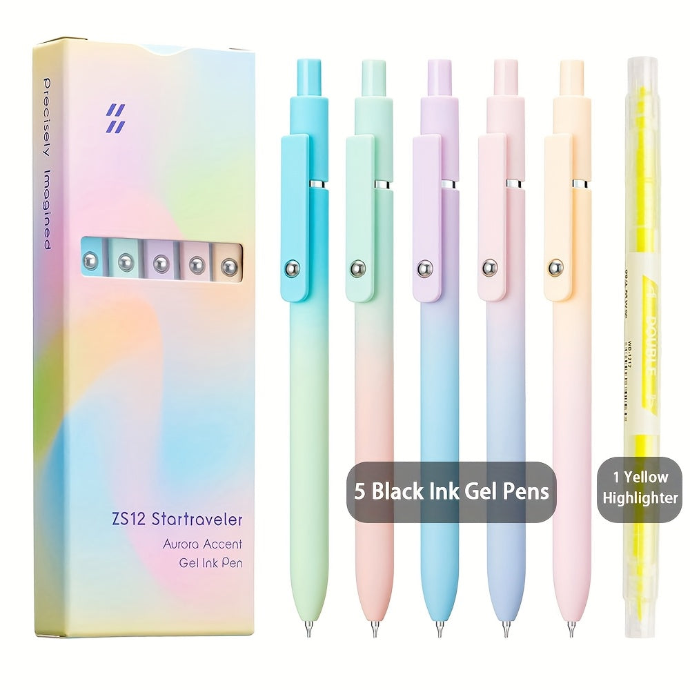 Aurora Gradient Retractable Gel Pens for Writing, 0.5mm Black Ink Quick Dry Gel Pens, Luxury Business Office Gift, Back to School, Valentine's Day Wedding Party Gift Stationery Supplies