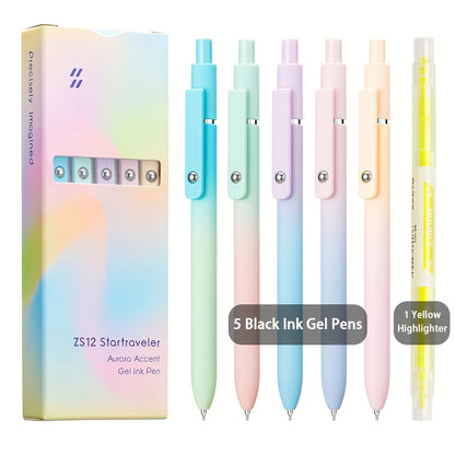 Aurora Gradient Retractable Gel Pens for Writing, 0.5mm Black Ink Quick Dry Gel Pens, Luxury Business Office Gift, Back to School, Valentine's Day Wedding Party Gift Stationery Supplies