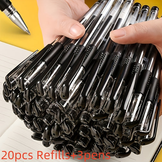 [Business Sign Pens] 23pcs [3pcs Pen And 20pcs Refills] Business Sign Pens Blackcollege High School Students Office Stationery Examination Water Pen Needle Head 0.5Mm Neutral Pen