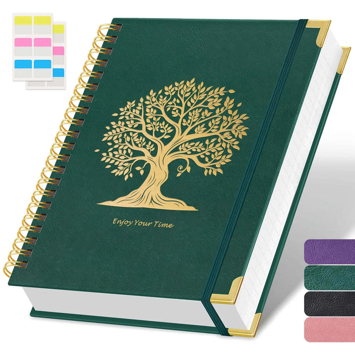 A4 Colorful Spiral-Bound Travel Diary Notebook - 8.5x11 Large College Ruled Office Accessory, Waterproof Faux Leather Cover, Bohemian Tree Print, 300 Pages 100GSM Sturdy No Bleed Paper, Back to Class Use, Office Accessories, Colorful Spiral-Bound Notebook