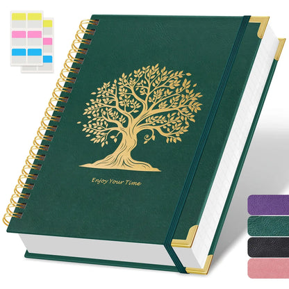 A4 Colorful Spiral-Bound Travel Diary Notebook - 8.5x11 Large College Ruled Office Accessory, Waterproof Faux Leather Cover, Bohemian Tree Print, 300 Pages 100GSM Sturdy No Bleed Paper, Back to Class Use, Office Accessories, Colorful Spiral-Bound Notebook