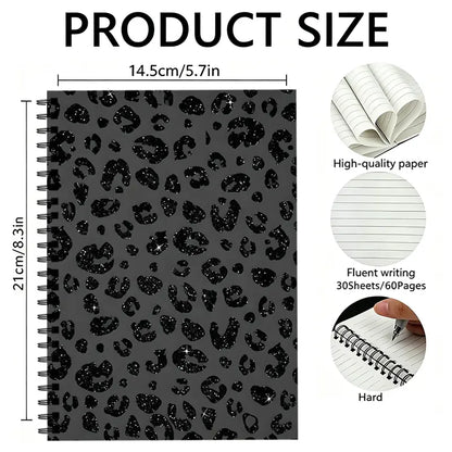 Gold Leopard Print Spiral Notebook, Dual Spiral Binding, 60 Pages Lined Blank, Ideal for Daily Inspiration, Planning, Study Notes, Spiral Bound Notebook
