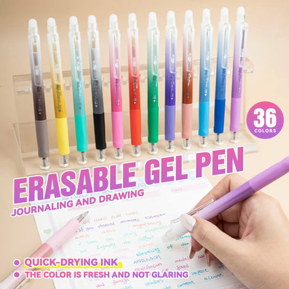 36 Color Erasable Gel Pens Set, Click Ballpoint Pens for Drawing, 0.7mm Fine Point, Perfect Back to School Supplies for Kids and Students, Quick Dry Pens