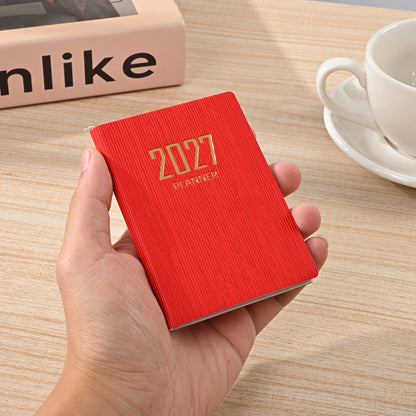 1 A7-sized 2027 English Planner, 64-sheet 128-page Slim Weekly Notebook, 365-day Daily Planner Calendar, A7 Mini Portable Pocket Daily Planner, PU Leather Small Notebook