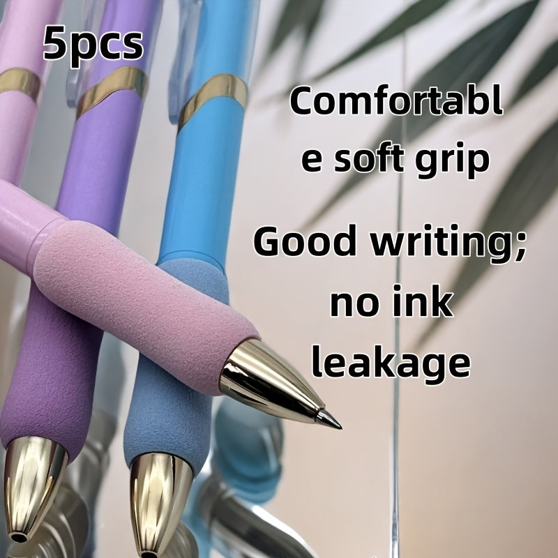 5pcs Gel Pen Soft Grip Click Pens, Smooth Writing with Continuous Ink, 0.5mm Black Refill Click Pen