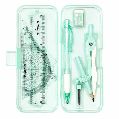 9-Piece Geometry Set for Math Class, Compass and Protractor with Ruler, Triangle, Mechanical Pencil, Eraser and Lead Refills, Student Drawing Tools Kit, School Supplies