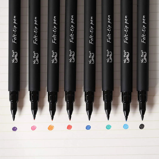 Mr. Pen 8-Piece Felt-Tip Pens & Refills, Stationery Writing Tools - Fine Point, Fast Dry, No Smear, Assorted Colors - Color Coding, Journaling Supplies - Christmas Gift