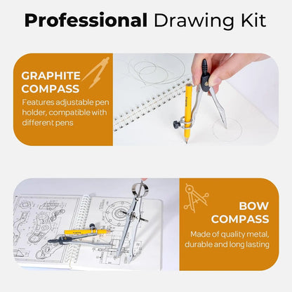 22 PCS Geometry Set with Case, Compass Geometry Tools & Drafting Kit with Swing Arm Protractor, Rulers, Metal Compass, Square Set & Mechanical Pencil, Math Supplies for Students & School