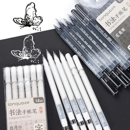 LANGUO 12PCS Black & White Gel Pens, 0.6mm & 1.0mm Fine Point Premium Ink Gel Pens, Ideal for Black Paper, Journaling, Drawing, Back to School, Art & Office Supplies